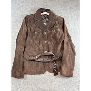 Vintage 90s Relativity Genuine Leather Suede Jacket Womens Large Brown Belted